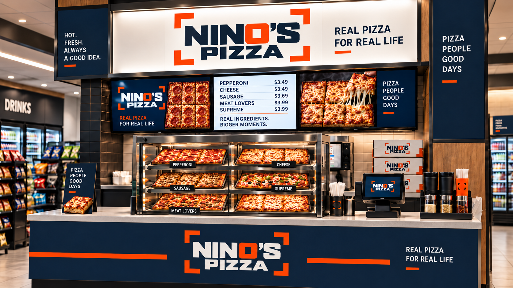 Nino’s Pizza store counter design concept